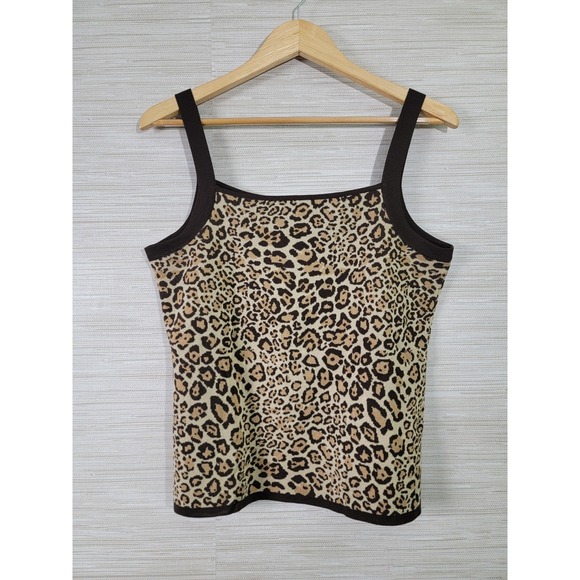 Tops - Plein Air Women's Leopard Knit Tank Top Medium Brown Tan Sleeveless Stretch